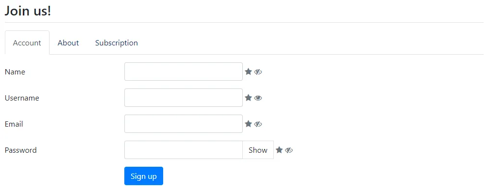 registration tabbed layout