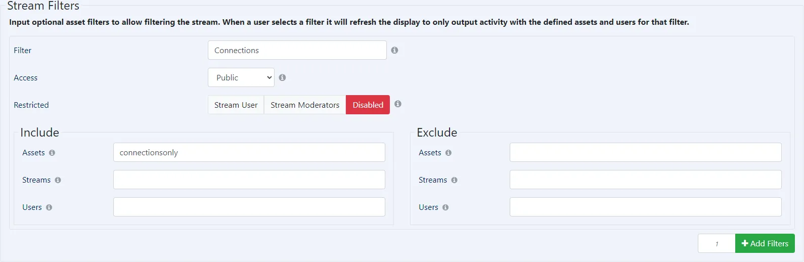 custom stream filter management