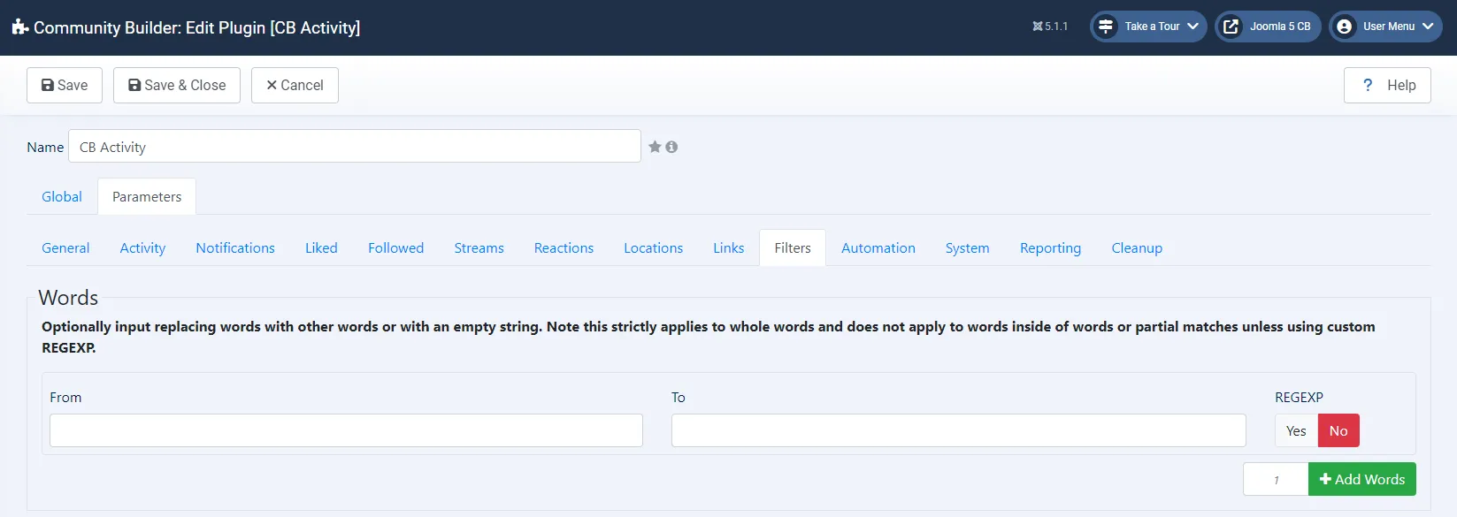 word filter management
