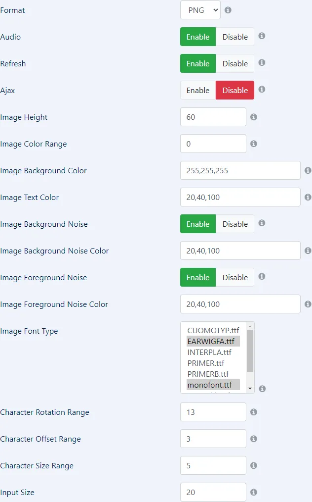 internal captcha config