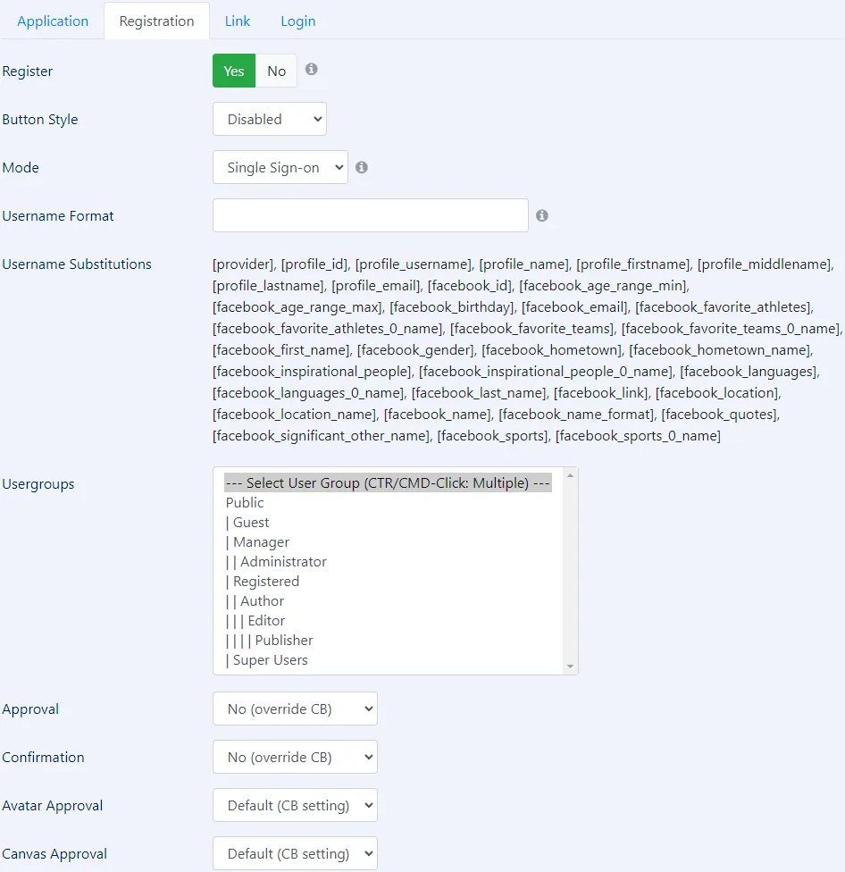 registration configuration