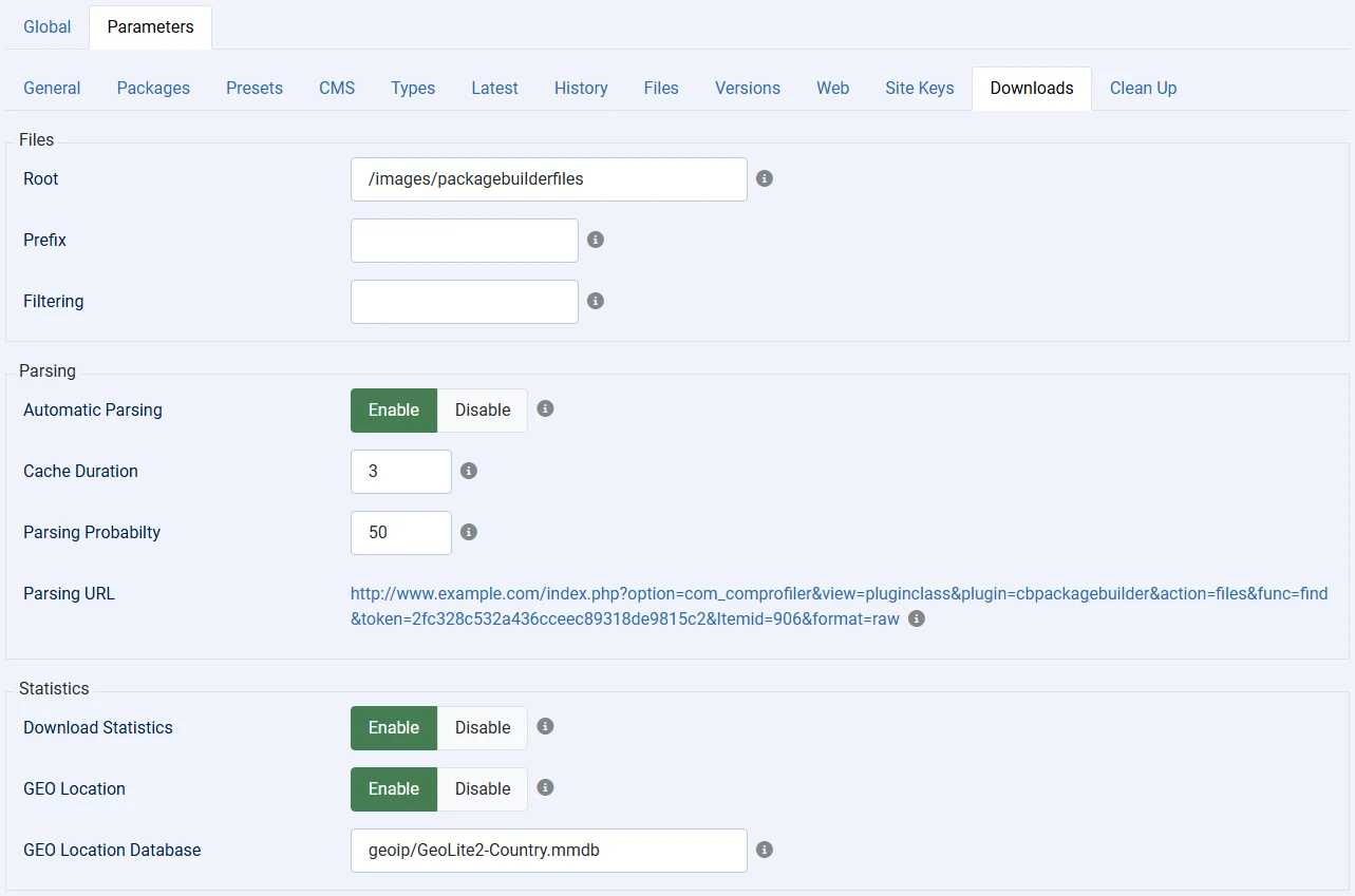downloads configuration