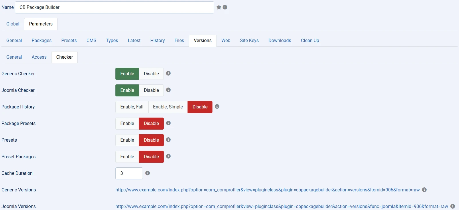 version checker configuration