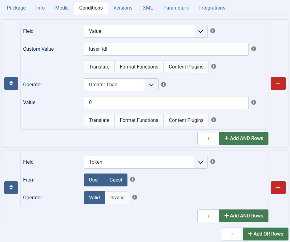 package edit conditions